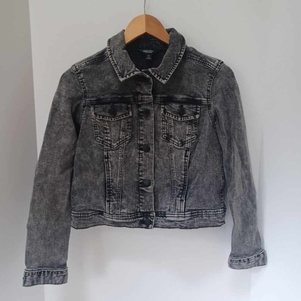 Simply Vera Wang Acid Wash Charcoal Denim Jean Jacket Womens‎ XS